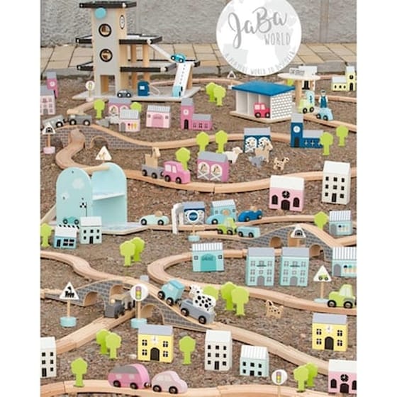 Jabadabado Ξύλινο Πολιτεία Με Κτίρια, Αυτοκινητάκια Και Ζωάκια Μπλέ Jb-w7141 image 2