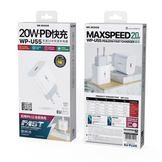 Φορτιστής Πρίζας Wk Wp-u55 Quick Charger Usb-C 3A 20W - White image 1