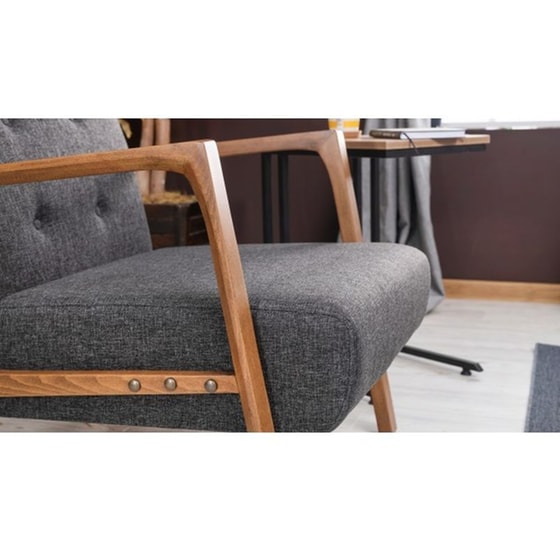 Πολυθρόνα 24mall Caesar από Ύφασμα/Ξύλο 69x80x83cm - Γκρι/Καφέ image 1