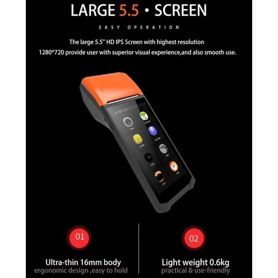 NETUM All in One BT/WIFI 2/16GB Android Pos Terminal Receipt Printer - Πορτοκαλί image 5