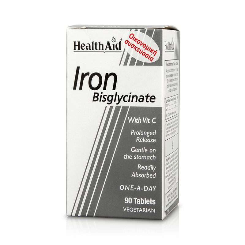 HEALTH AID Συμπλήρωμα Διατροφής Health Aid Iron Bisglycinate Με Βιταμίνη C - 90 Ταμπλέτες