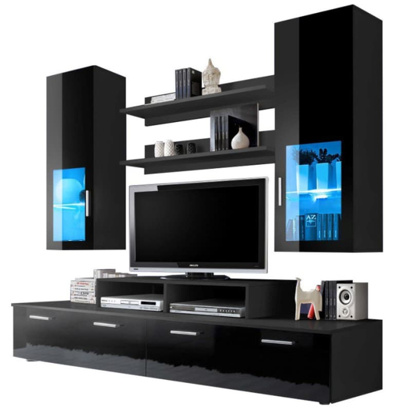 POLIHOME Σύνθετο Σαλονιού Polihome Milan από Μοριοσανίδα 200x45x190cm - Μαύρο