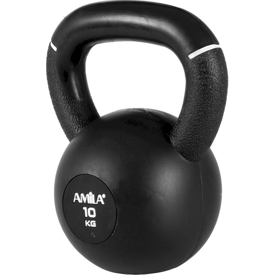 Kettlebell Κλασσικό 10 kg Amila 90476 από Μαντέμι με Επένδυση Φυσικό Λάστιχο - Μαύρο image 1