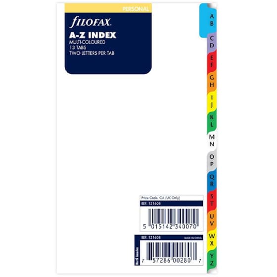 Ανταλλακτικά Φύλλα Filofax Α-Ζ Index Latin Χρωματιστά image 0
