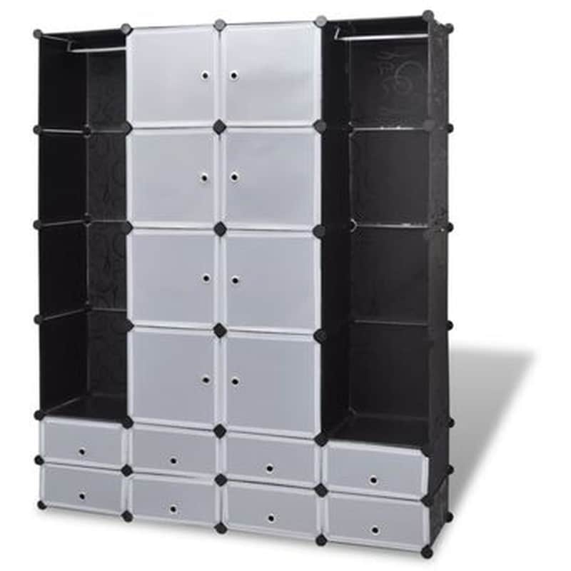 Τετράφυλλη Ντουλάπα Σπονδυλωτή Vidaxl με 18 Τμήματα από Πλαστικό 37x146x180.5cm - Μαύρο/Λευκό