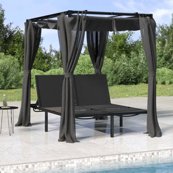 Ξαπλώστρα με Κουρτίνες VidaXL από Χάλυβα 207x153x204 cm - Ανθρακί image 1