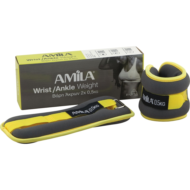AMILA Βαράκια Άκρων 2 x 0.5kg Σταθερού Βάρους Amila 94951 από Νεοπρένιο - Μαύρο/Κίτρινο