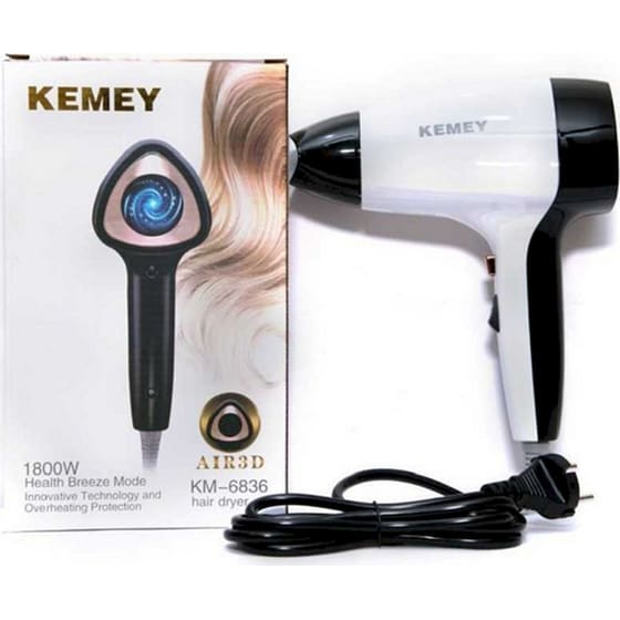 KEMEΙ KM-6836 Σεσουάρ Μαλλιών 1800W Λευκό-Μαύρο image 1