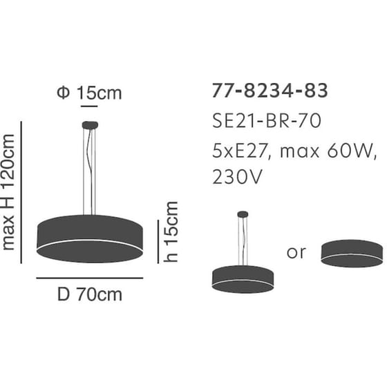 Φωτιστικό Οροφής Πολύφωτο Homelighting Cozy 77-8234 Υφασμάτινο - Καφέ image 5