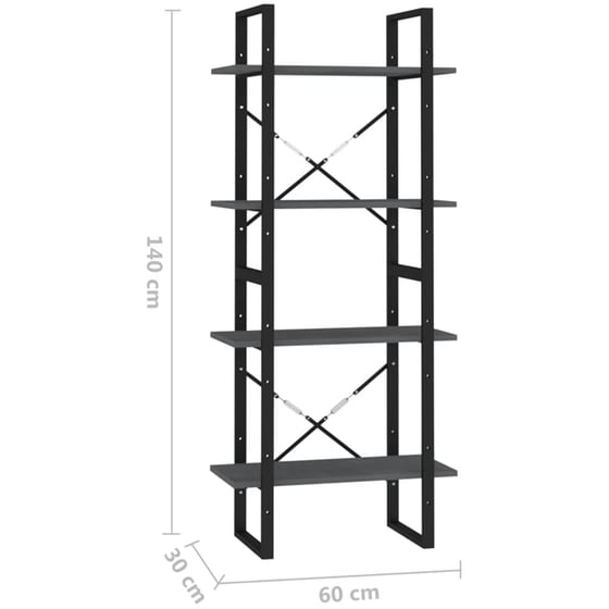 Βιβλιοθήκη VidaXL από Ξύλο 60x30x140 cm - Γκρι/Μαύρο image 6