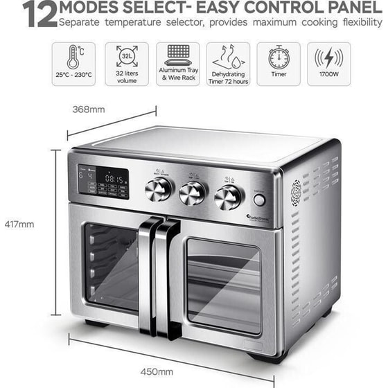 TURBOTRONIC TT-AFD32 με Πόρτα 1700 W 32 L Ασημί Φριτέζα Αέρος image 5
