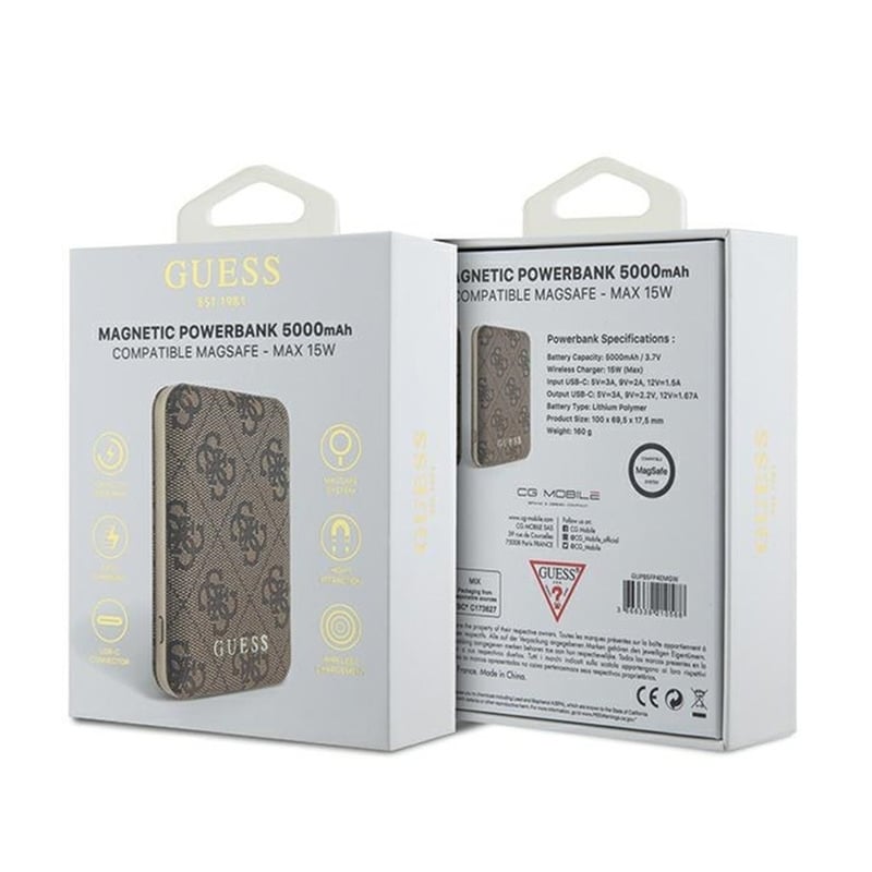 Powerbank Guess 4G Magnetic Compatible MagSafe 5000mAh - Καφέ