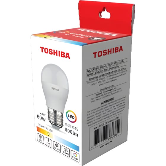 Λάμπα LED Toshiba G45 E27 8W 3000K - Θερμό Λευκό image 1
