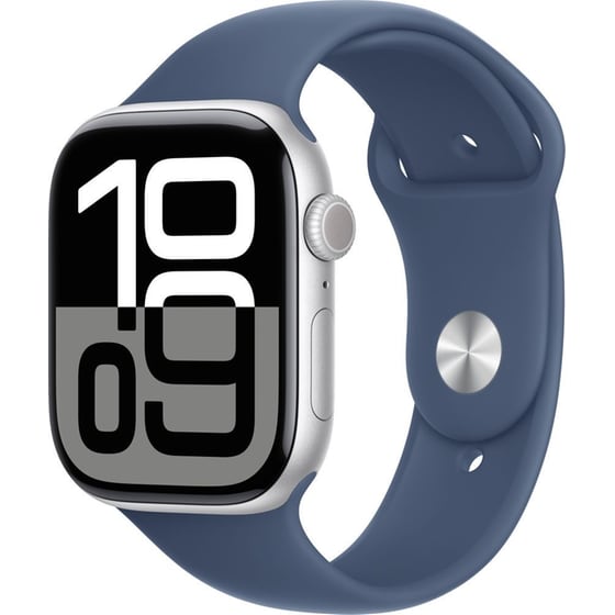 Apple Watch Series 10 GPS + Cellular 46mm Silver Aluminum Case with Denim Sport Band - S/M image 0