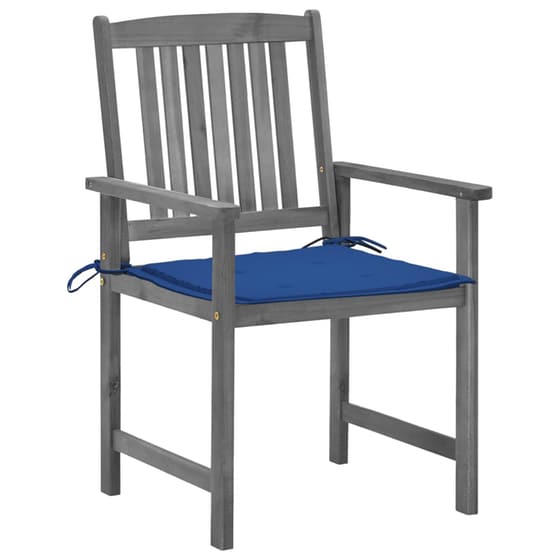 Σετ Καρέκλες Κήπου VidaXL Μασίφ Ξύλο Ακακίας με Μαξιλάρια 4 τμχ - Γκρι/Μπλε ρουά image 1