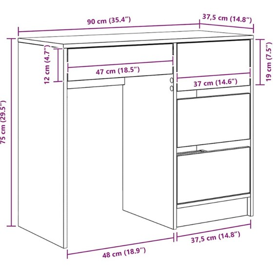 Γραφείο VidaXL από Επεξεργασμένο Ξύλο 90x37,5x75 cm - Γκρι Sonoma image 9