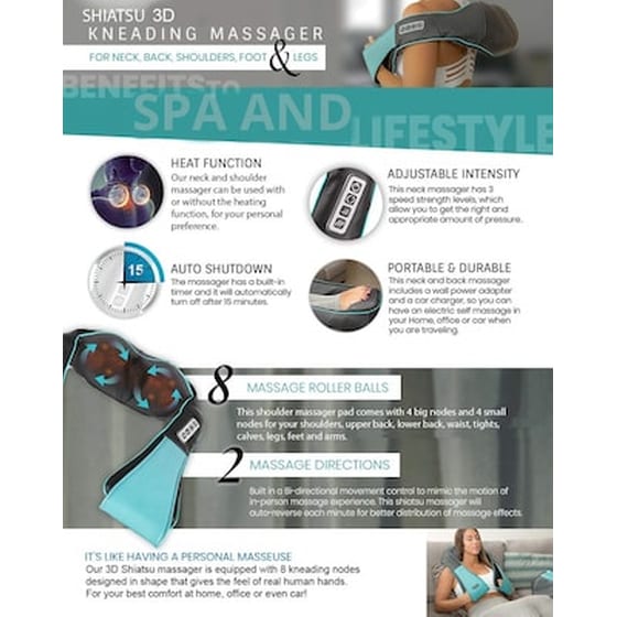 Συσκευή Μασάζ Shiatsu Με 8 Κυλίνδρους 3d Μαξιλάρι Υπέρυθρης Θερμότητας Songen image 3