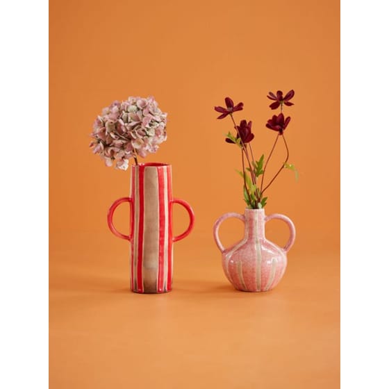 Διακοσμητικό Βάζο Rice Κεραμικό με Ρίγες - Κόκκινο/Μπεζ image 3