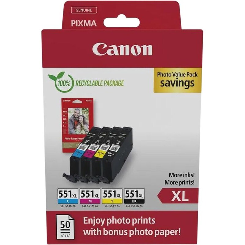 Canon Cli-551XL Πολλαπλό Πακέτο Μελανιών Photo Εκτυπωτή 6443B008