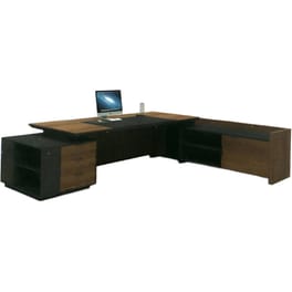Γραφείο Γωνιακό Woodwell Proline C56160 από Μοριοσανίδα 220x200cm - Καρυδί/Μαύρο