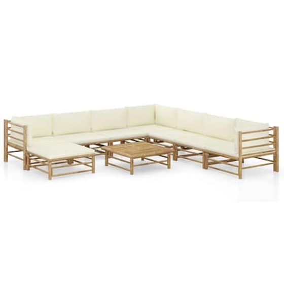 Vidaxl Σαλόνι Κήπου 9 Τεμαχίων Από Μπαμπού Με Λευκά Κρεμ Μαξιλάρια image 0