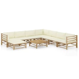 Vidaxl Σαλόνι Κήπου 9 Τεμαχίων Από Μπαμπού Με Λευκά Κρεμ Μαξιλάρια