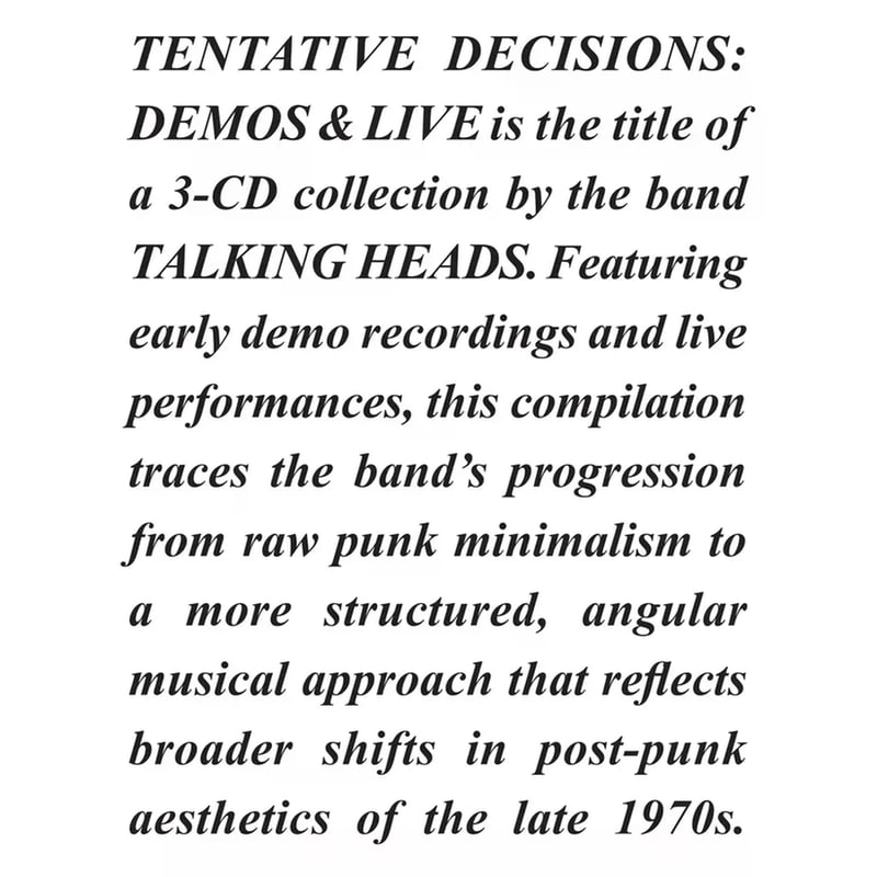 Tentative Decisions - Demos Live (3 CD)