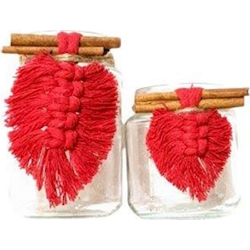 FEELBOHO Χριστουγεννιάτικο Διακοσμητικό Feelboho Σετ Boho Γύαλα Ρεσώ με Χειροποίητο Μακραμέ Φύλλο Κοκκινο