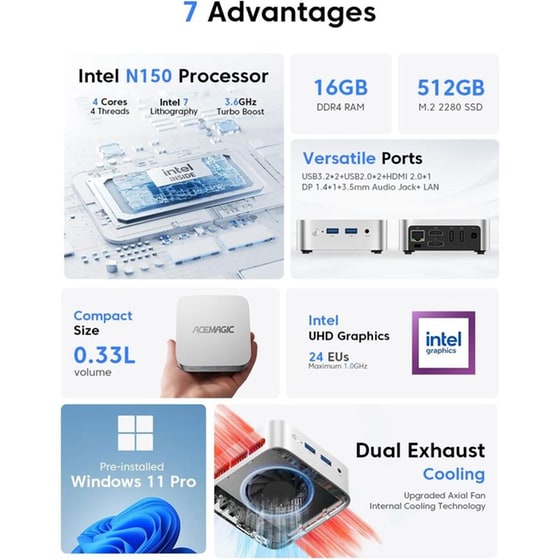 Desktop Acemagic V1 (Intel-N95/12 GB/256GB SSD/UHD Graphics/Win11Pro) image 3