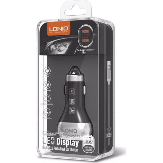 Φορτιστής Αυτοκινήτου Ldnio Premium Fast Charger Led Display 36W - Μαύρο image 1