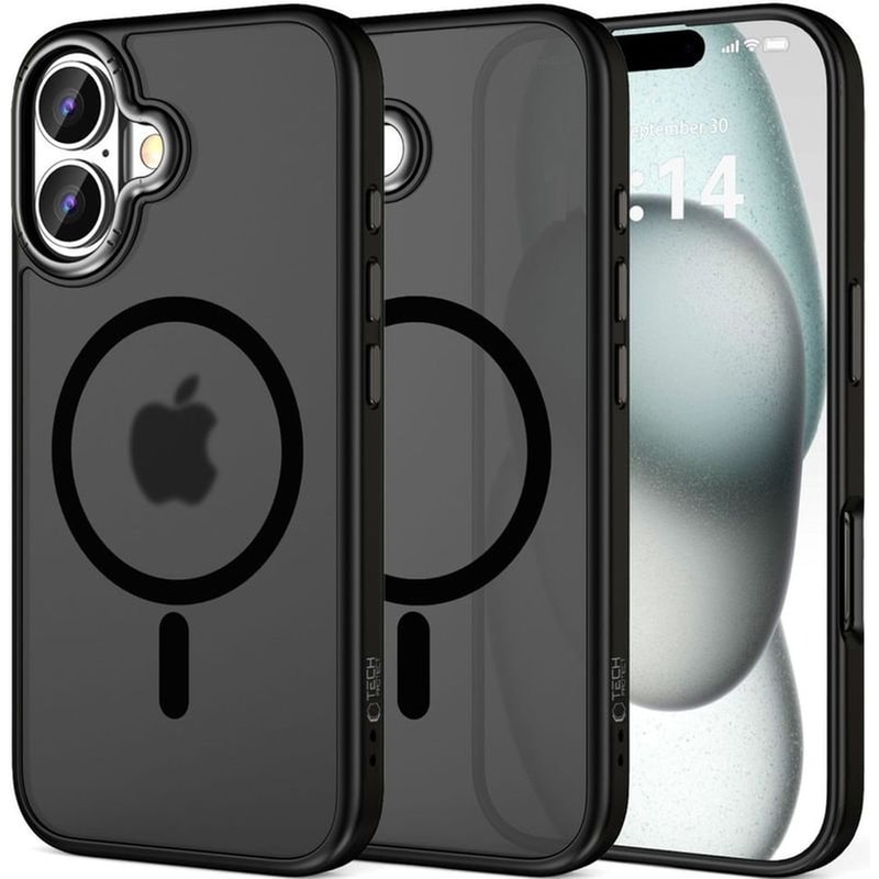 Θήκη Apple iPhone 16 - Tech-Protect Magedge Σκληρή Ημιδιάφανη με MagSafe και Μεταλλικό Πλαίσιο Κάμερας - Matte Black / Gunmetal (5906302311170)