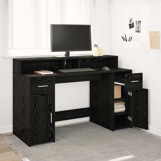 Γραφείο VidaXL από Επεξεργασμένο Ξύλο 140x55x91 cm - Μαύρη Δρυς image 2