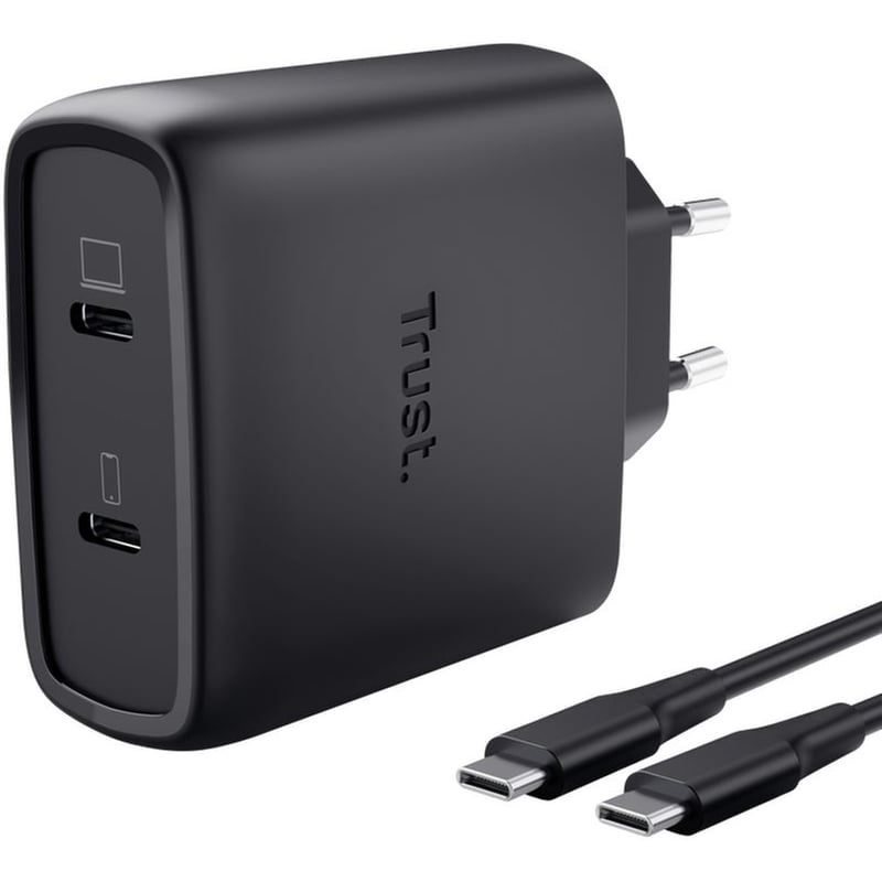 Φορτιστής Πρίζας Trust Maxo GaN Charger 2x USB-C 65W - Black