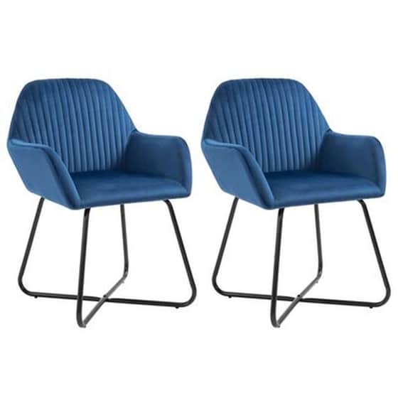 Καρέκλες Τραπεζαρίας Vidaxl Βελούδινες 2 Τμχ - Μπλε image 0