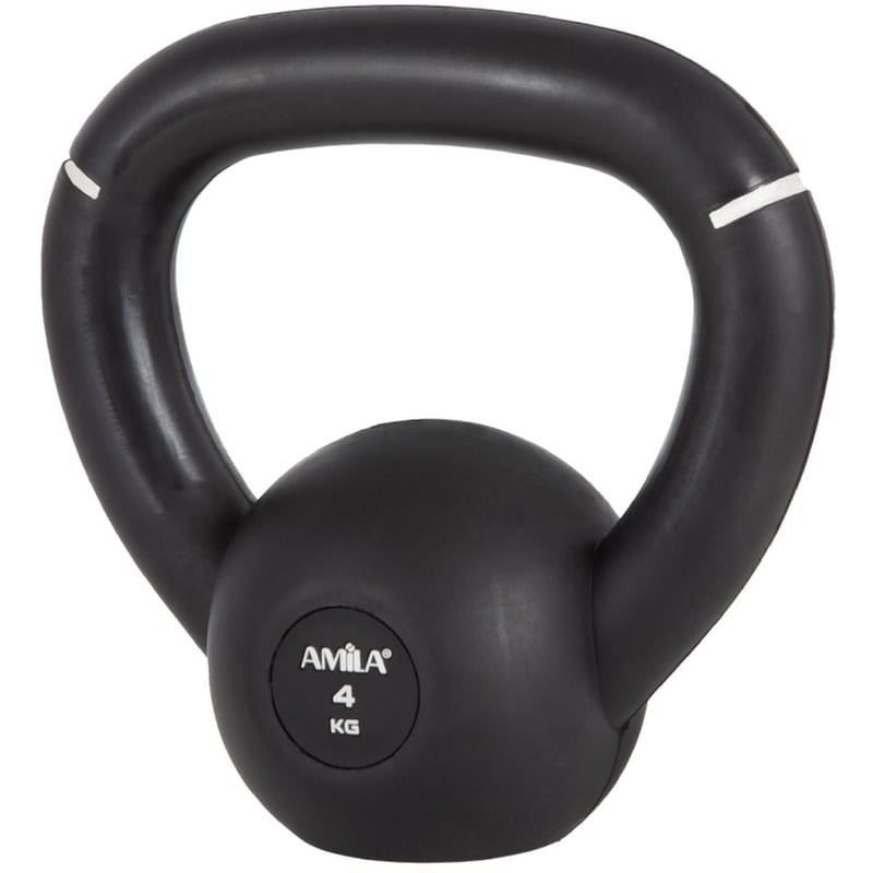 Kettlebell Amila Original Rubber 90473 Κλασικό από Λάστιχο 4kg - Μαύρο/Λευκό