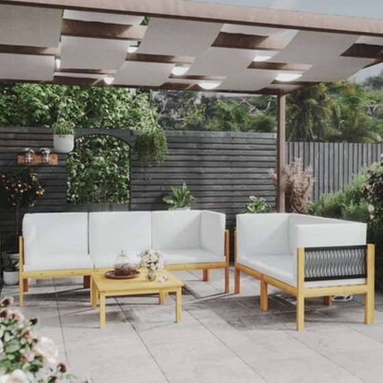 Vidaxl Σαλόνι Κήπου 6 Τεμαχίων Κρεμ Μασίφ Ξύλο Ακακίας Με Μαξιλάρια image 0