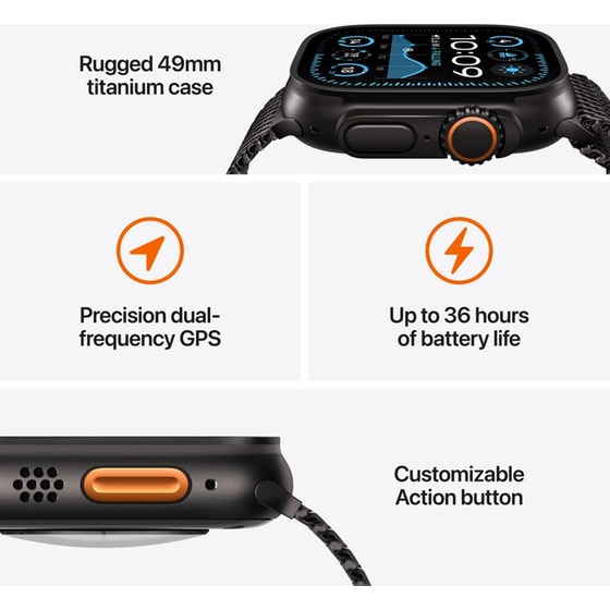 Apple Watch Ultra 2 GPS + Cellular 49mm Black Titanium Case with Dark Green Alpine Loop - Medium image 2
