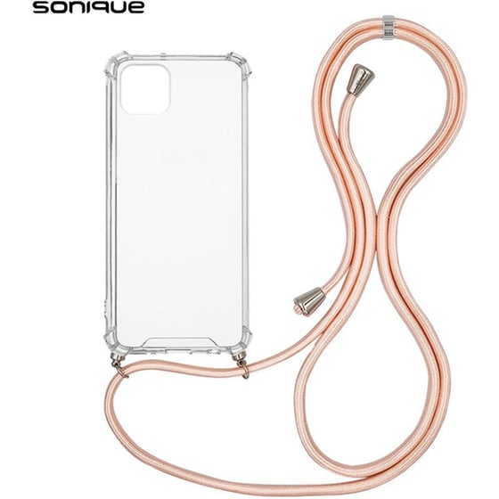Θήκη Apple iPhone 11 - Sonique Armor Με Κορδόνι Ροζ Χρυσό Σατινέ - Clear image 0