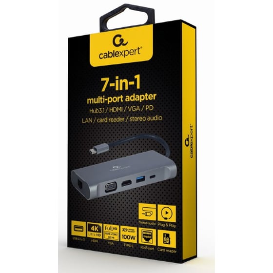 Docking Station Cablexpert A-CM-COMBO7-01 7-in-1 Multi-Port USB 3.0 συμβατό με USB-C image 3