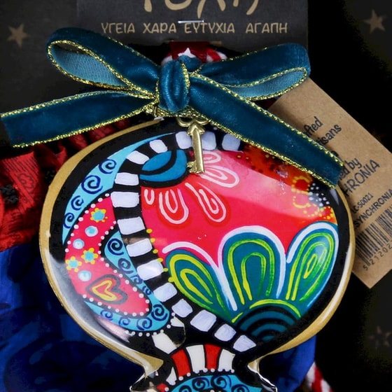 Κρεμαστό Χριστουγεννιάτικο Γούρι Boho Μεταλλικό - Ρόδι με Λουλούδια image 3