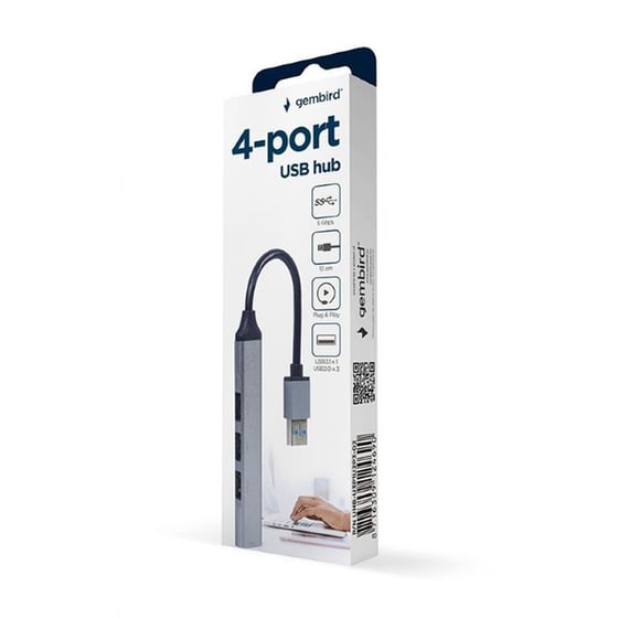 Gembird 4-port Usb Hub (usb3x1 - Usb2x3 Ports) Silver image 2