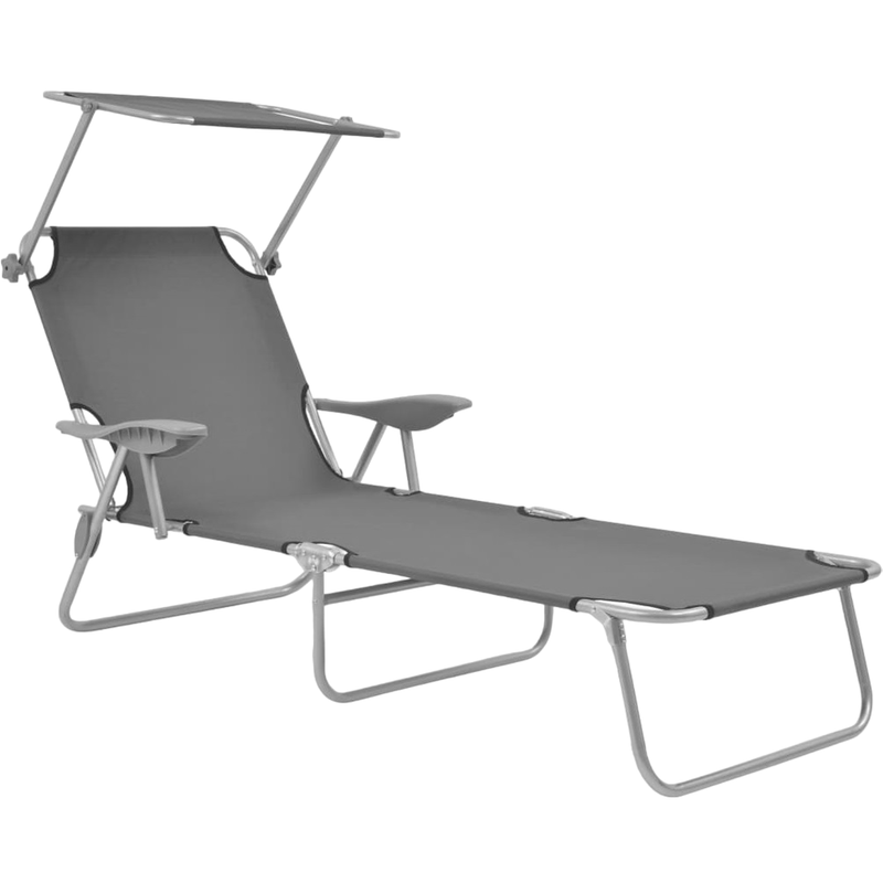 Ξαπλώστρα Παραλίας/Κήπου VidaXL Ατσάλινη με Σκίαστρο 58x189x27 cm - Γκρι VIDAXL