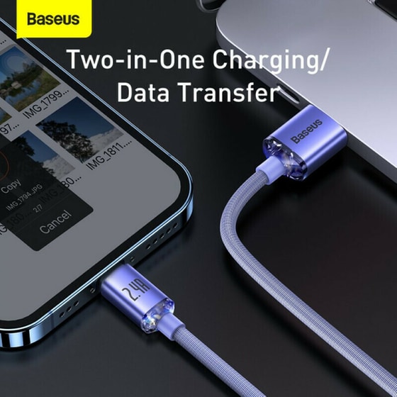Καλώδιο δεδομένων Baseus Crystal Shine Series Usb to Lightning 2m - Lilac image 9