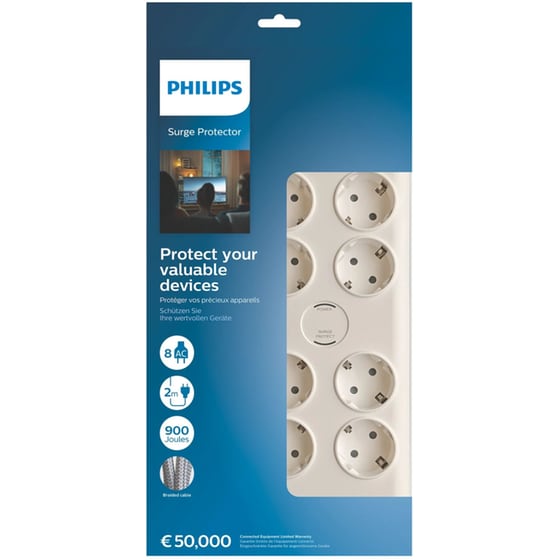 Πολύπριζο Ασφαλείας Philips SPN7080WA/GRS 8 Θέσεων 2m - Μαύρο image 1