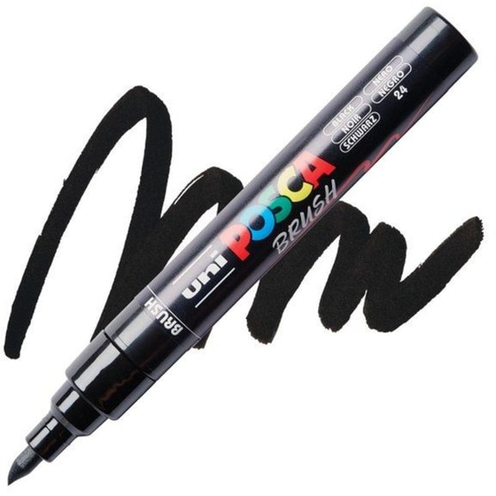 Μαρκαδόρος Brush Uni Posca Μεσαίο Πινέλο Μαύρο image 2