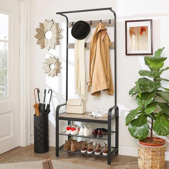 Έπιπλο Εισόδου Vasagle Aπό Μέταλλο Και Μοριοσανίδα 72x33.7x183 cm - Μαύρο Μπεζ image 2