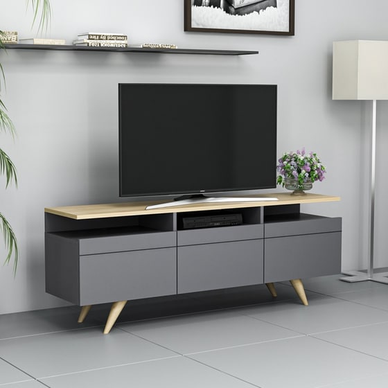 Έπιπλο Τηλεόρασης Melone από Μοριοσανίδα 150x35x52cm - Ανθρακί/Καφέ image 1