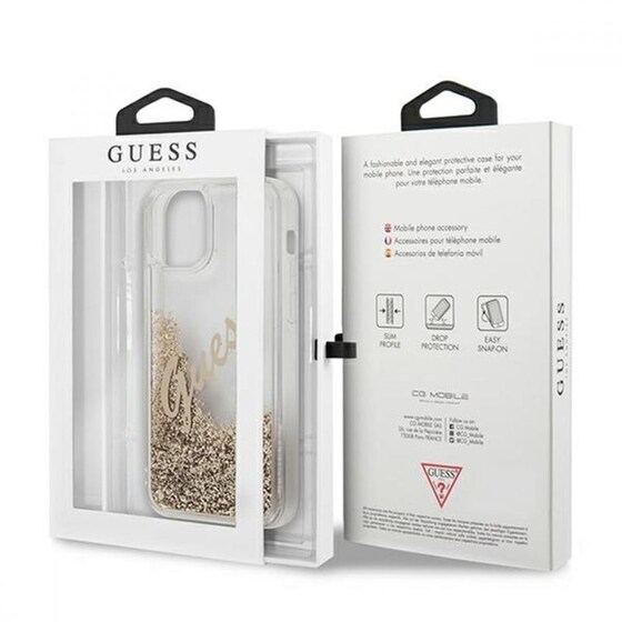 Θήκη Apple iPhone 12 Pro Max - Guess Glitter Script Vintage Gold Logo - Clear/Glitter Gold image 6