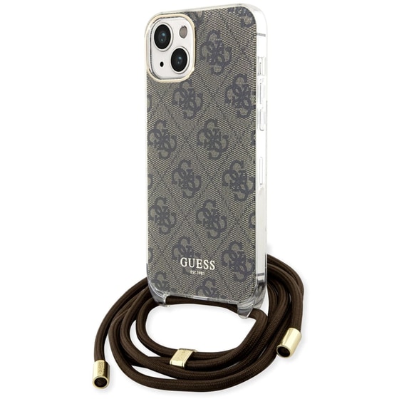Θήκη Apple iPhone 15 - Guess 4g Logo Collection Crossbody Hard Case με Script Metal Logo - Καφέ image 5