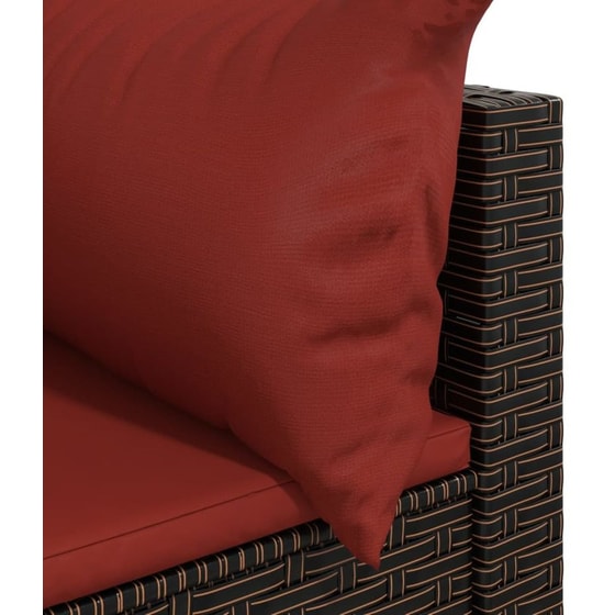 Γωνιακός Καναπές Κήπου VidaXL με Μαξιλάρια από Συνθετικό Ρατάν 63x63x57.4 cm - Καφέ/Κόκκινο image 5